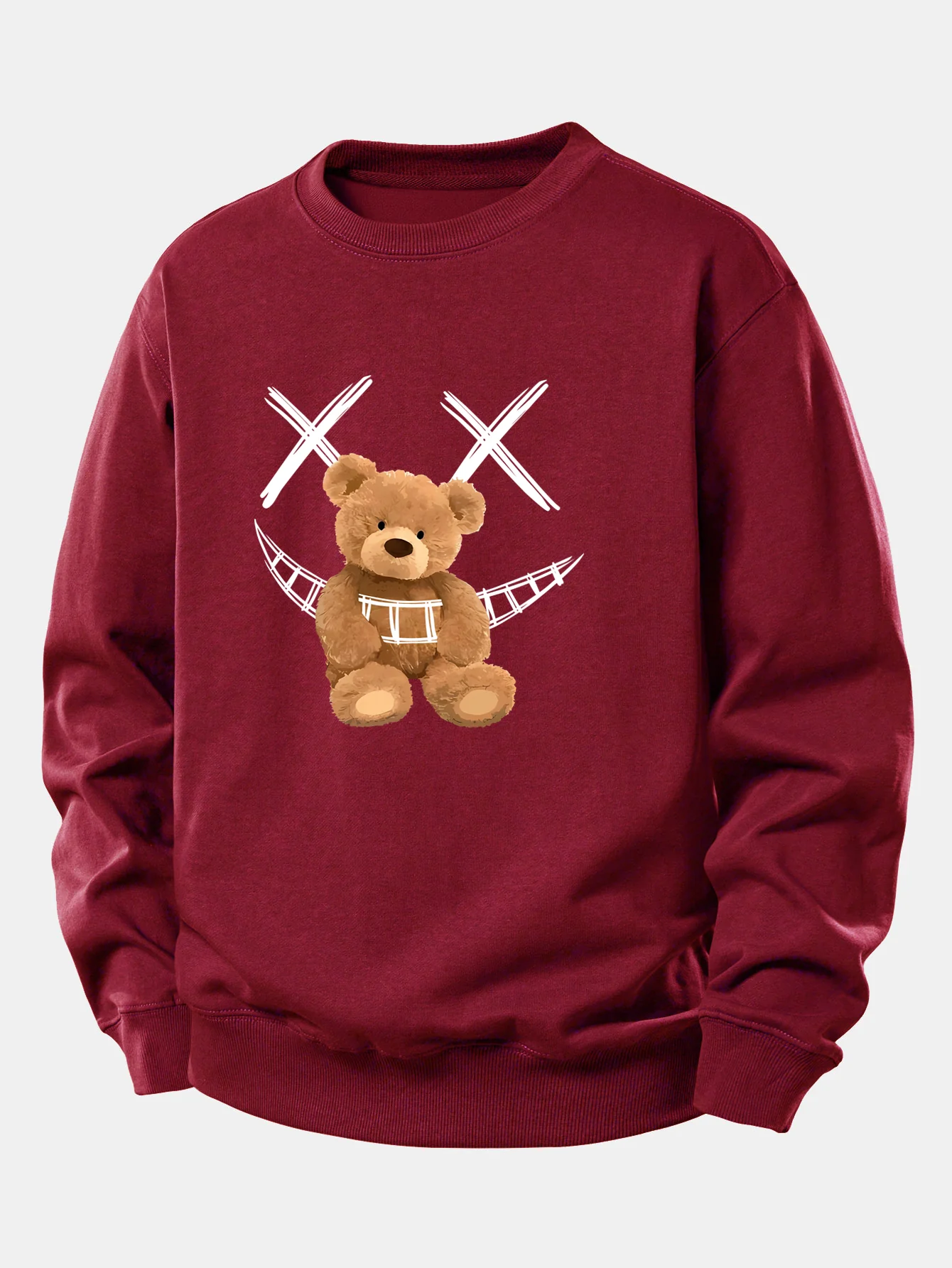 Smiley Face Teddy Bear Print Relax Fit Sweatshirt - Image 7