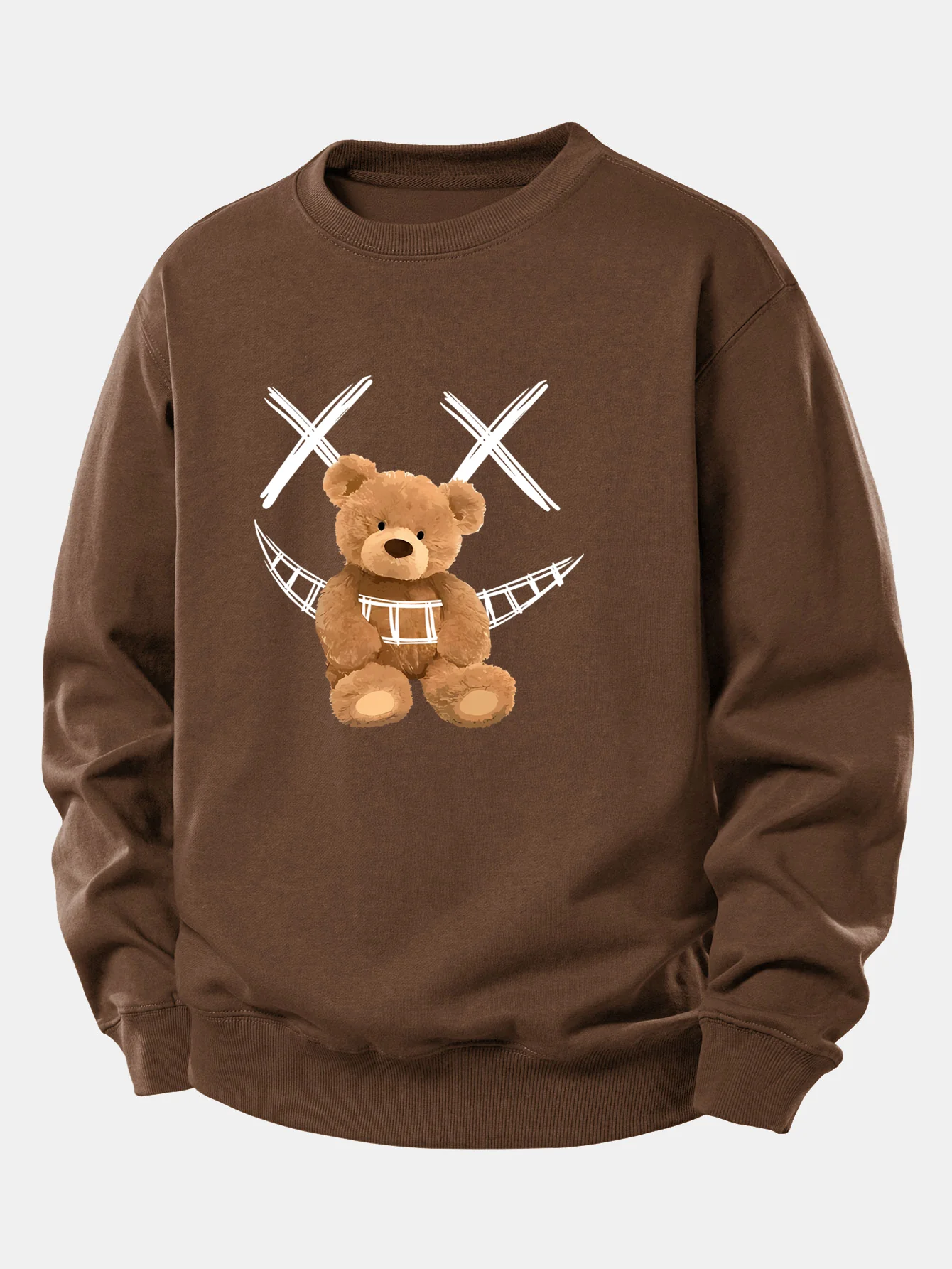 Smiley Face Teddy Bear Print Relax Fit Sweatshirt - Image 8