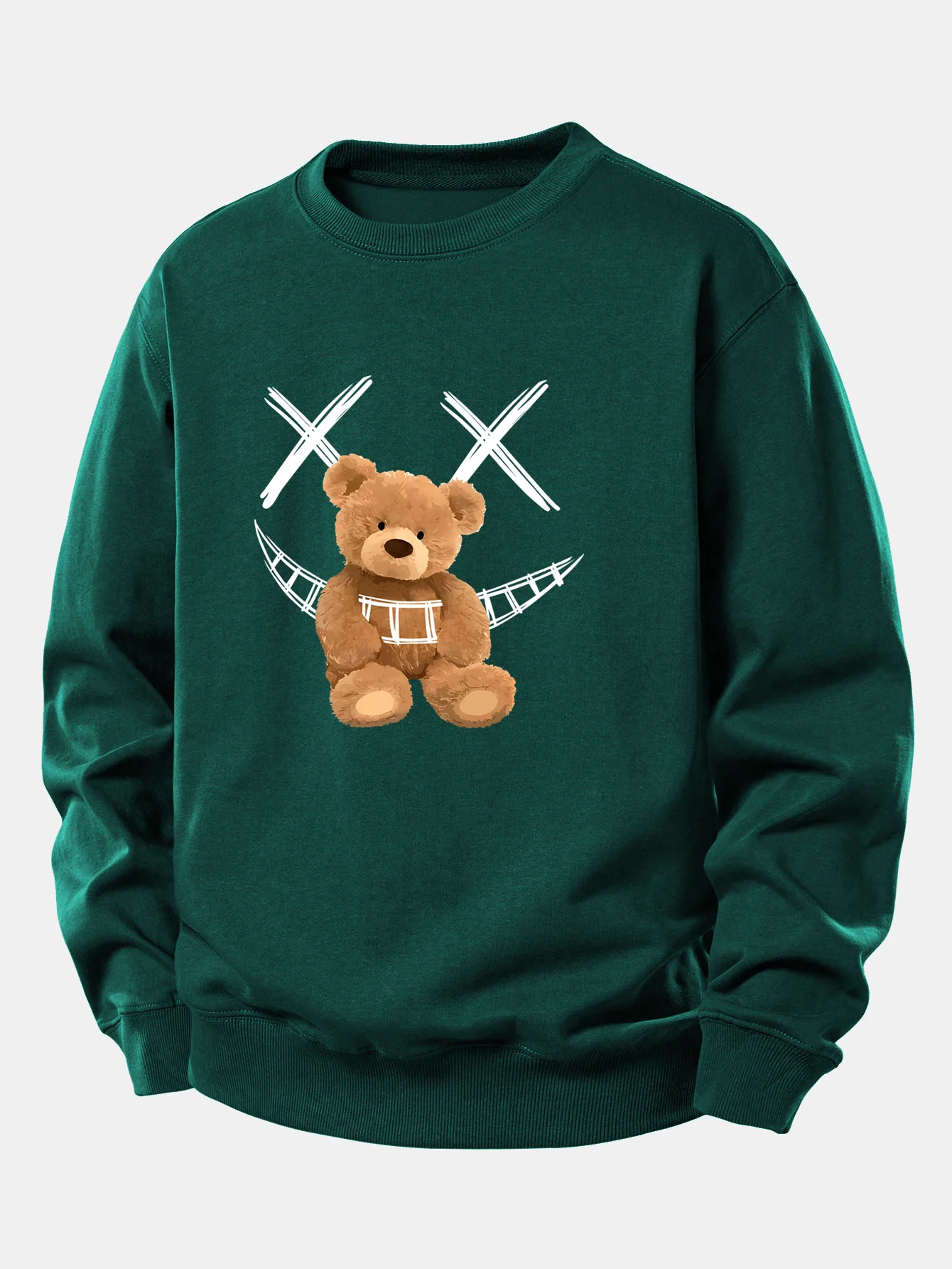 Smiley Face Teddy Bear Print Relax Fit Sweatshirt - Image 9
