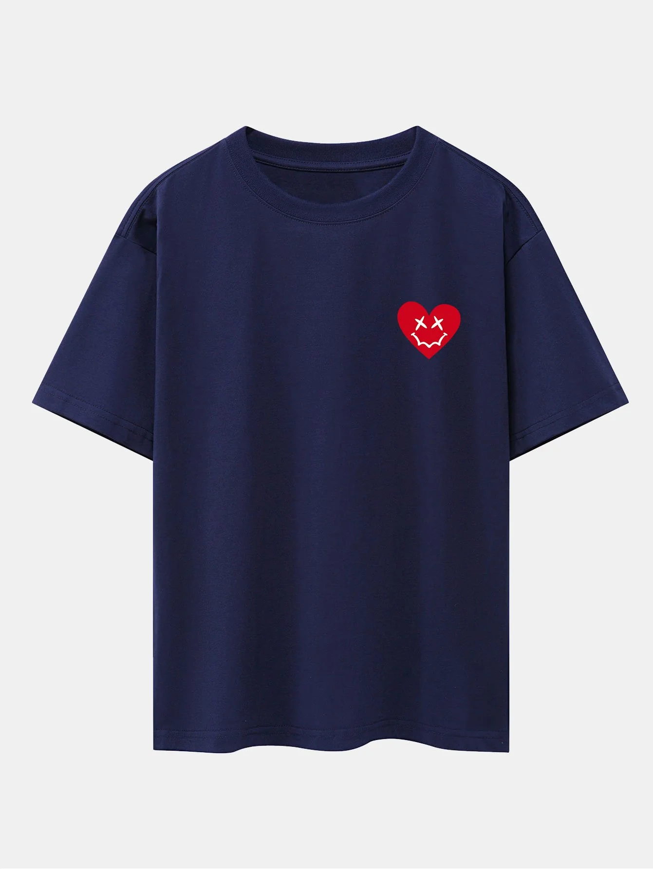 Smiley Herz Druck Drop Shoulder Oversize T-Shirt - Image 11
