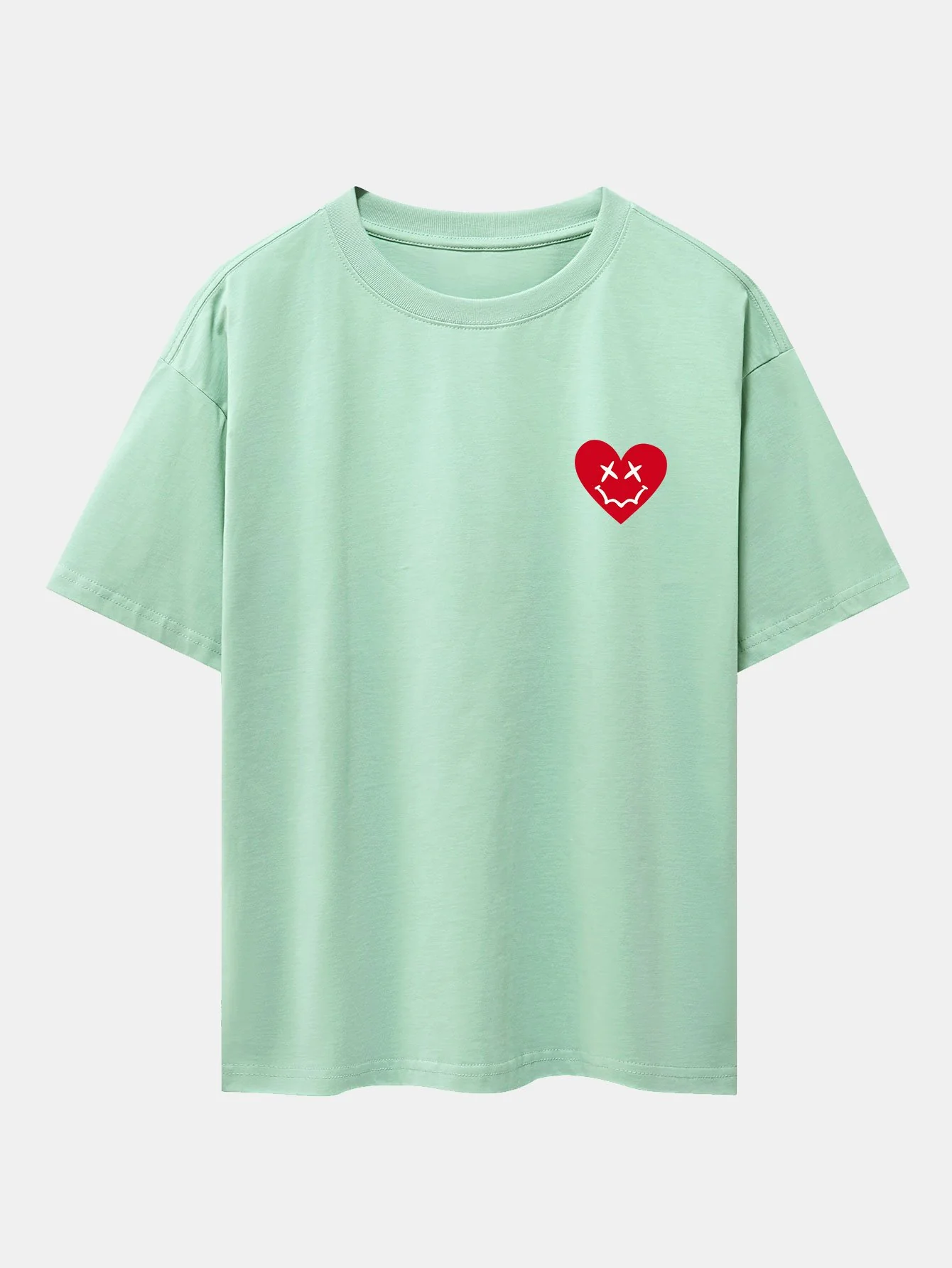 Smiley Herz Druck Drop Shoulder Oversize T-Shirt - Image 12