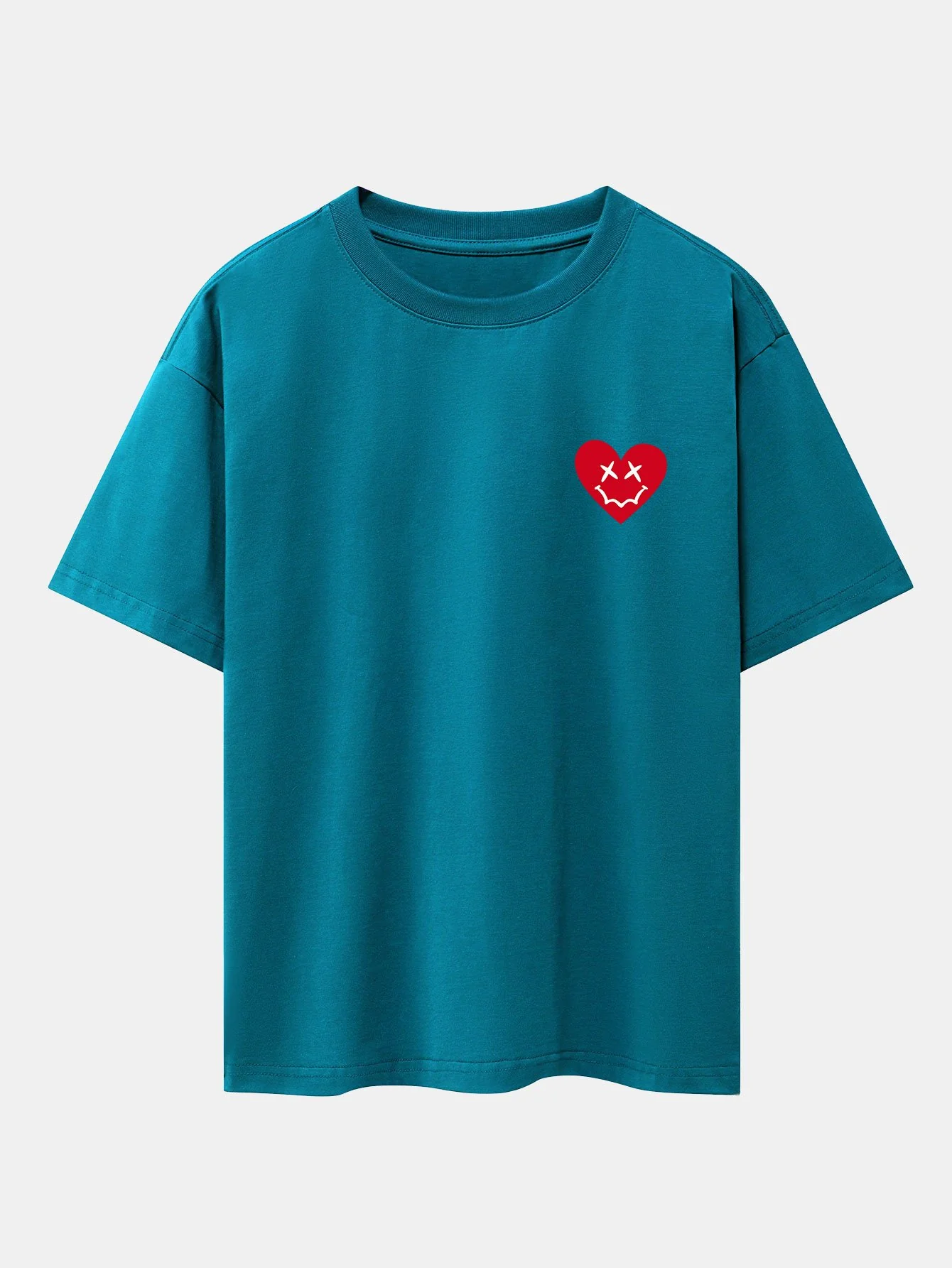Smiley Herz Druck Drop Shoulder Oversize T-Shirt - Image 14