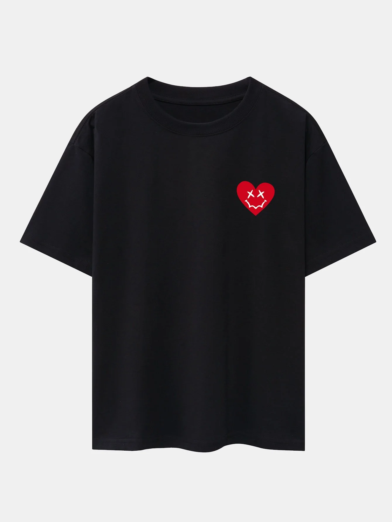 Smiley Herz Druck Drop Shoulder Oversize T-Shirt - Image 2