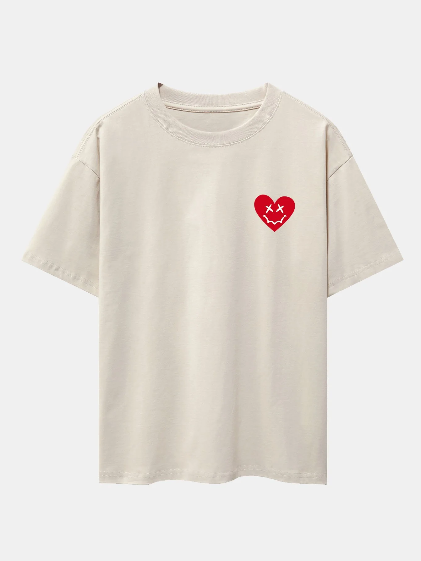 Smiley Herz Druck Drop Shoulder Oversize T-Shirt - Image 3