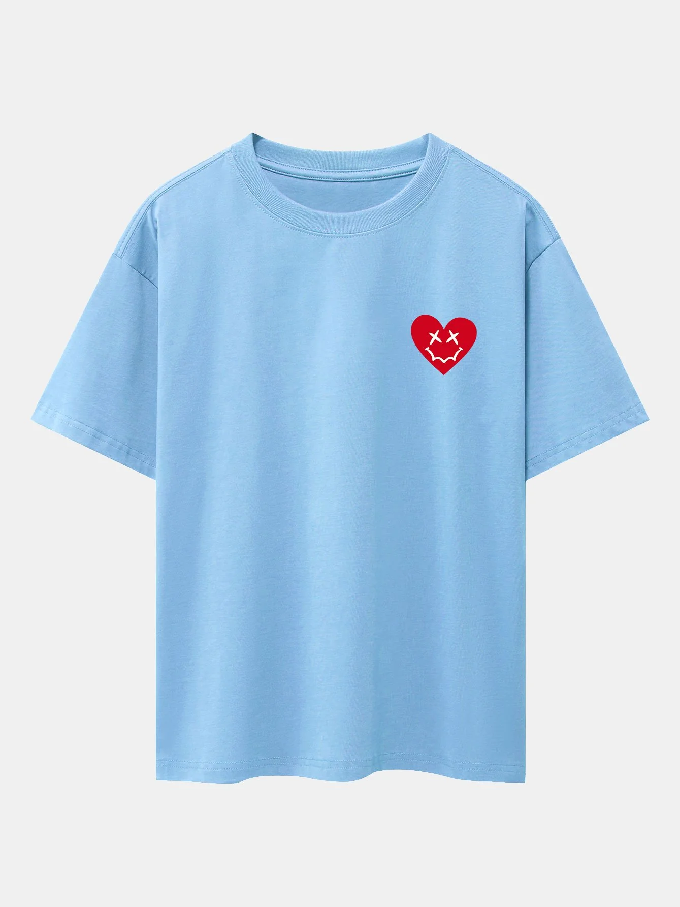 Smiley Herz Druck Drop Shoulder Oversize T-Shirt - Image 4