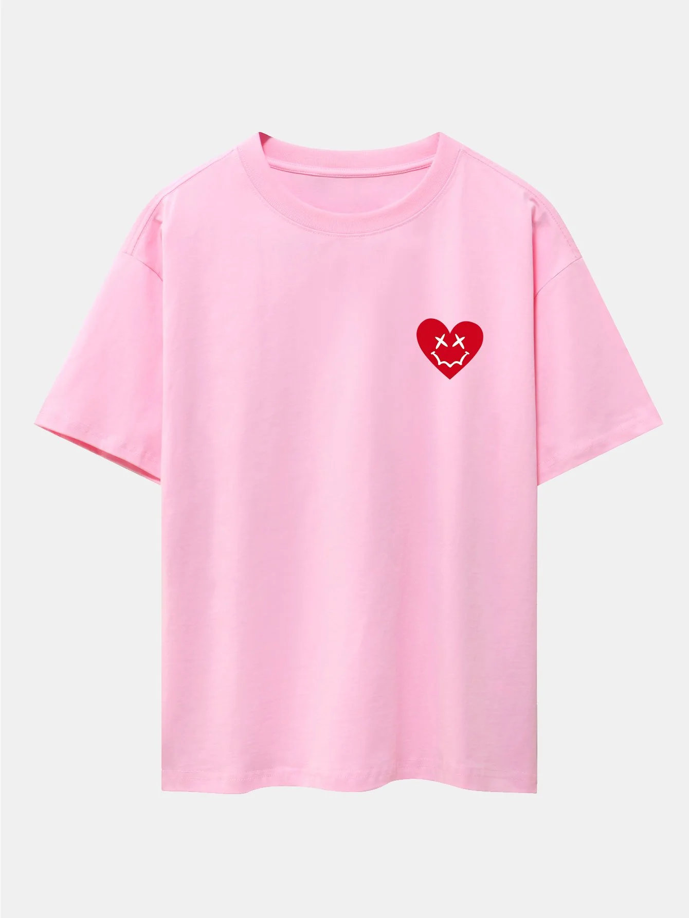 Smiley Herz Druck Drop Shoulder Oversize T-Shirt - Image 5