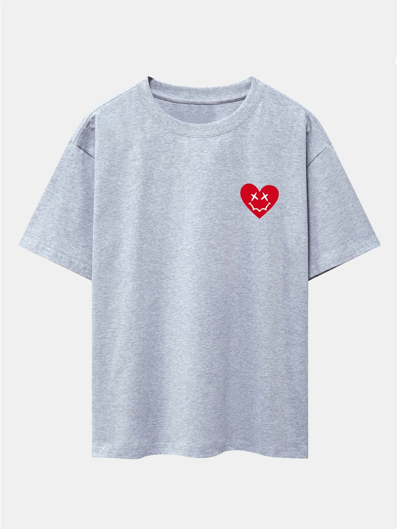 Smiley Herz Druck Drop Shoulder Oversize T-Shirt - Image 6