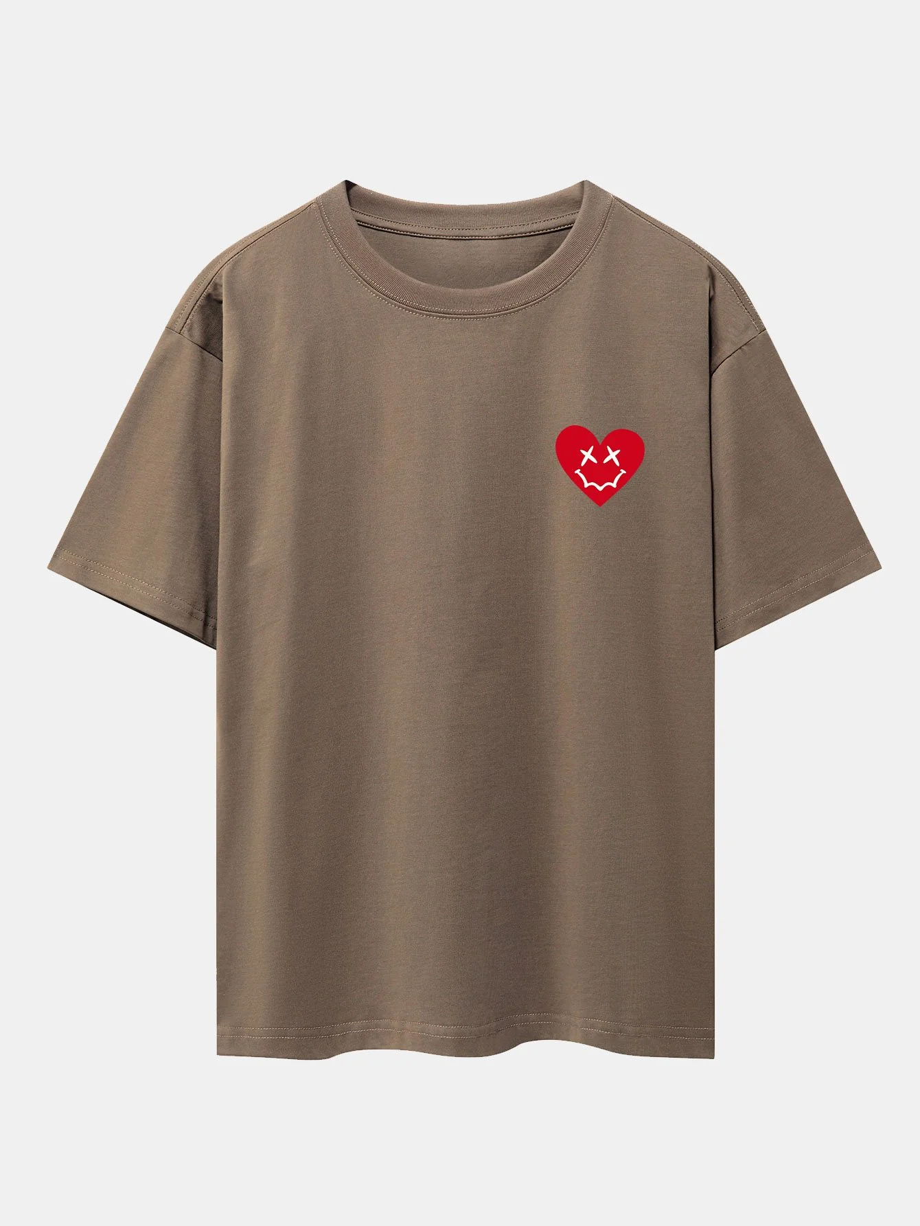 Smiley Herz Druck Drop Shoulder Oversize T-Shirt - Image 7