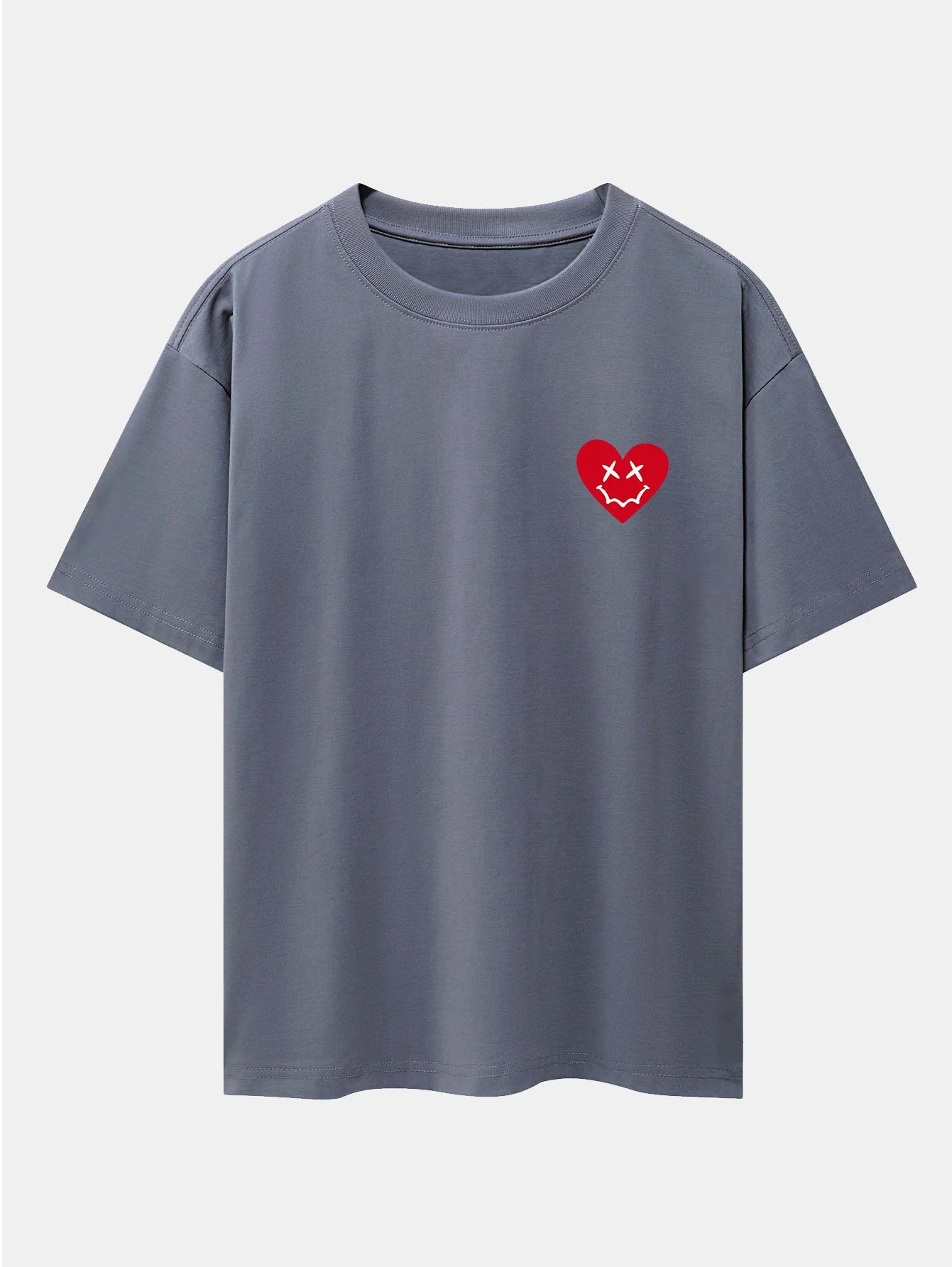 Smiley Herz Druck Drop Shoulder Oversize T-Shirt - Image 8