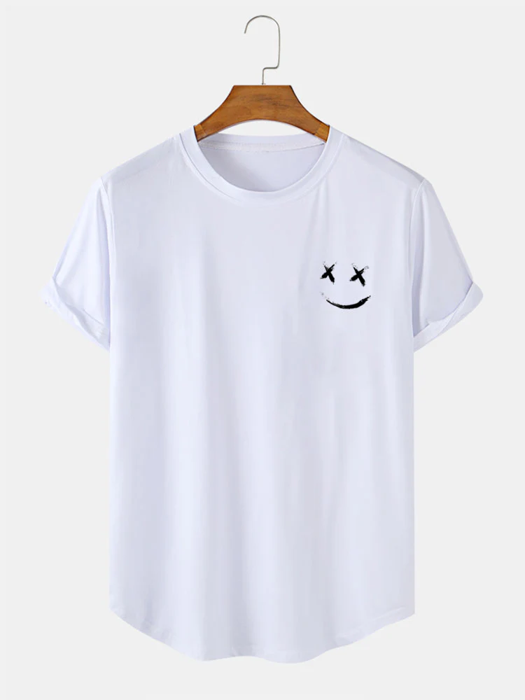 Smiley Print Bogen Saum T-Shirt
