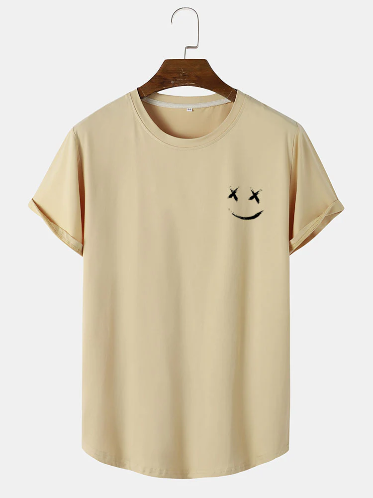 Smiley Print Bogen Saum T-Shirt - Image 2