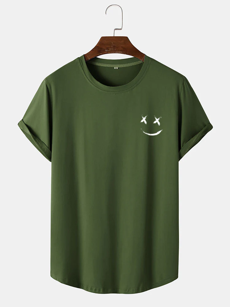 Smiley Print Bogen Saum T-Shirt - Image 4