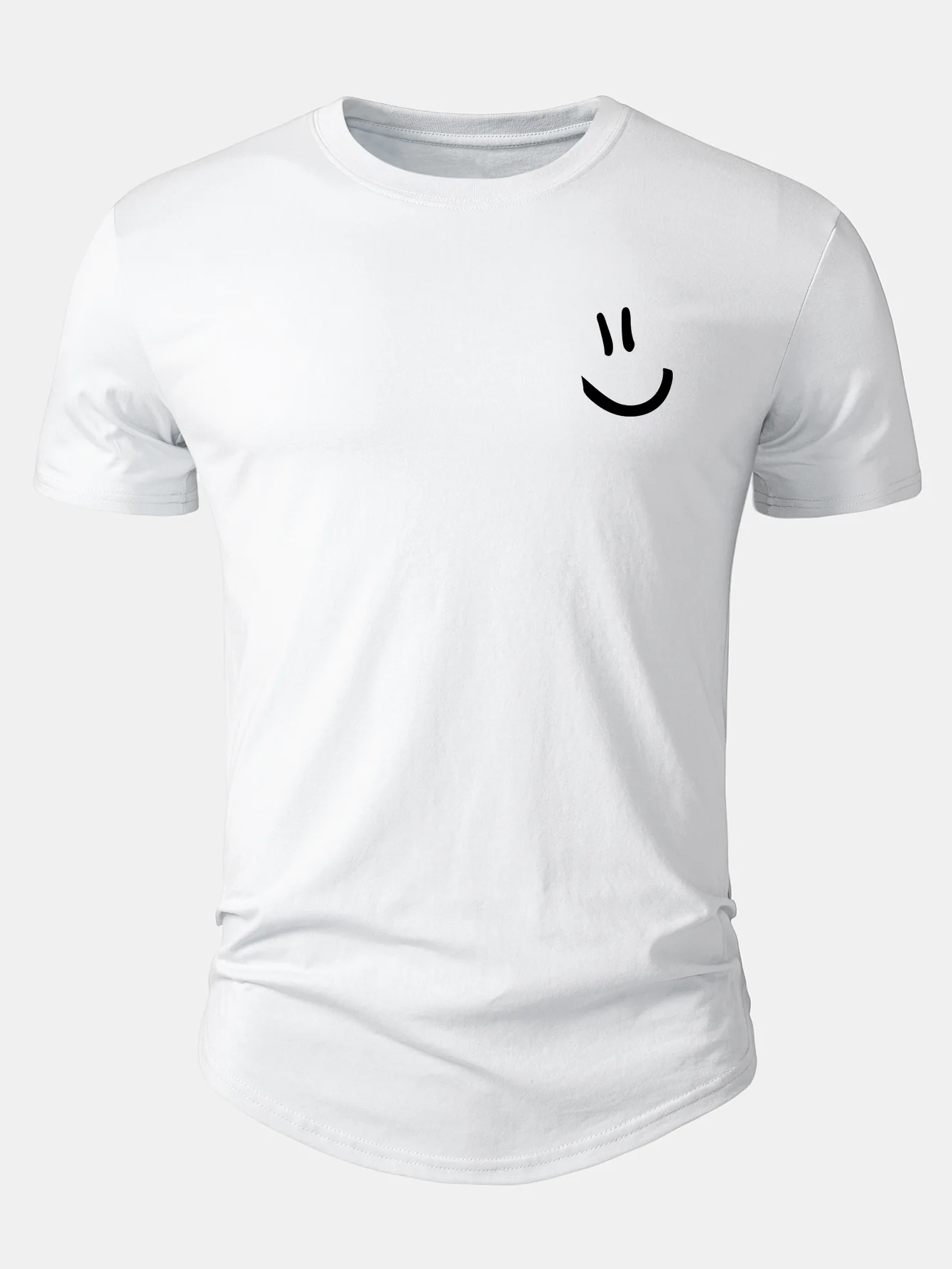 Smiley Print Cotton Arc Hem T-Shirt - Image 2