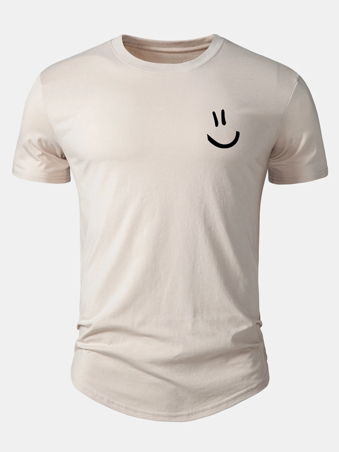 Smiley Print Cotton Arc Hem T-Shirt - Image 4