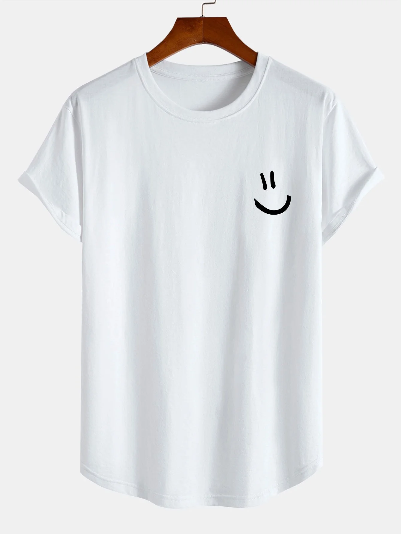 Smiley Print Baumwoll-T-Shirt mit abgerundetem Saum - Image 3