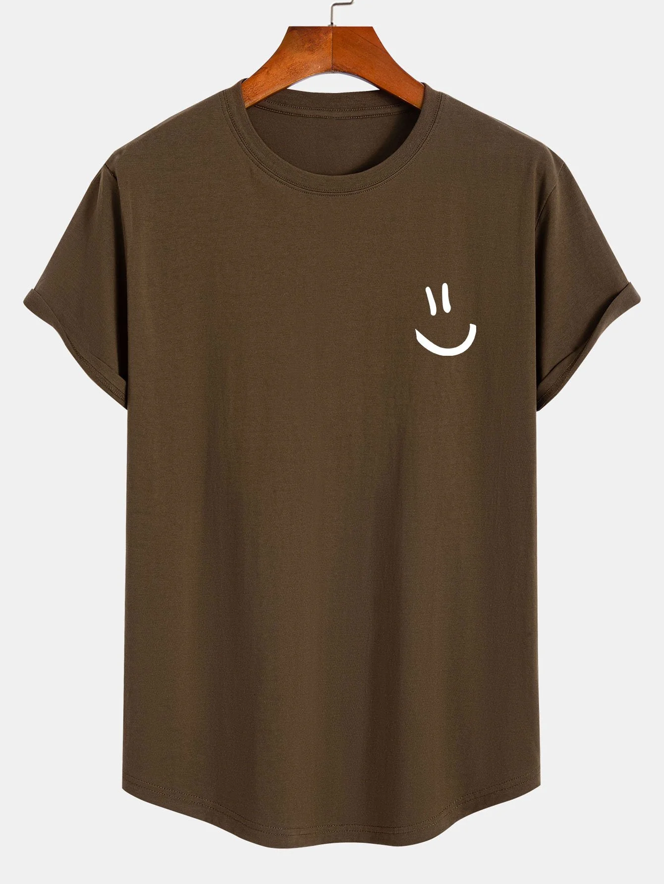 Smiley Print Baumwoll-T-Shirt mit abgerundetem Saum - Image 4