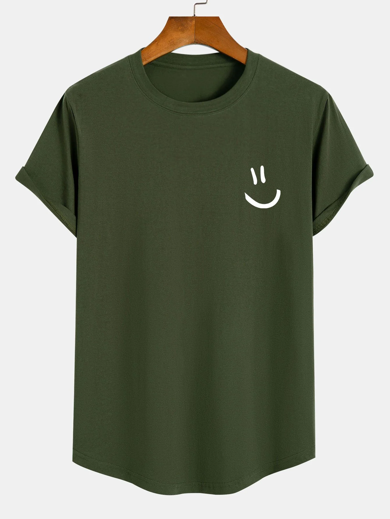 Smiley Print Baumwoll-T-Shirt mit abgerundetem Saum - Image 5