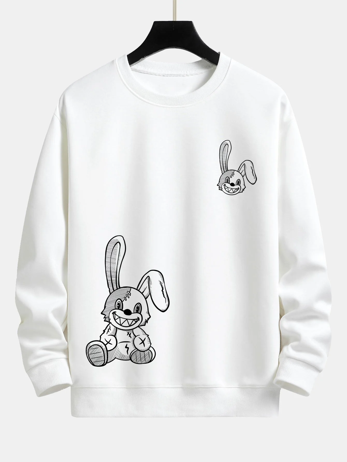 Lächelnder Hase Druck Relaxed Fit Sweatshirt - Image 4