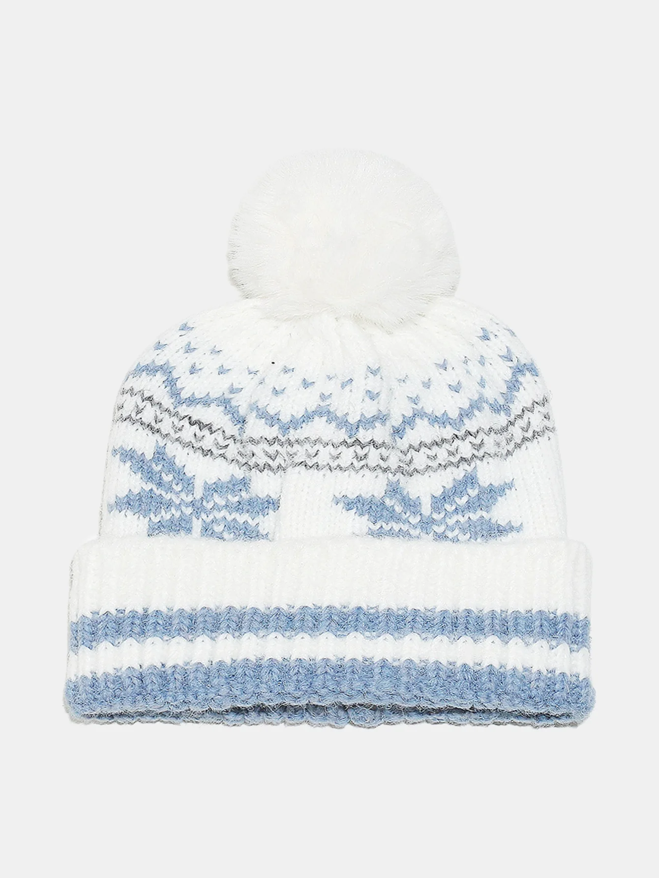 Snowflake Pattern Pom-pom Warm Knitted Hat - Image 2
