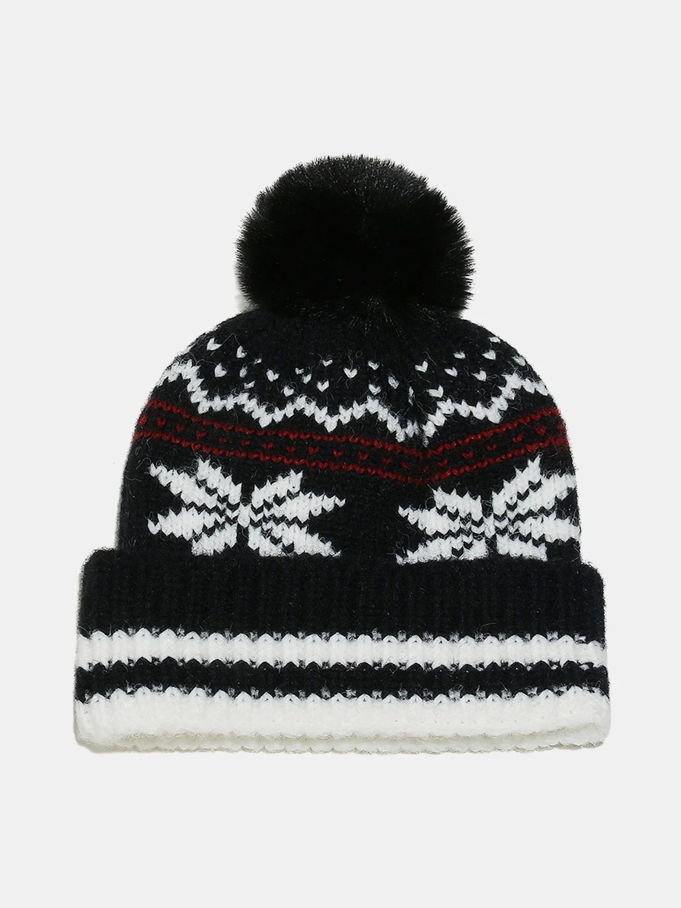 Snowflake Pattern Pom-pom Warm Knitted Hat - Image 3