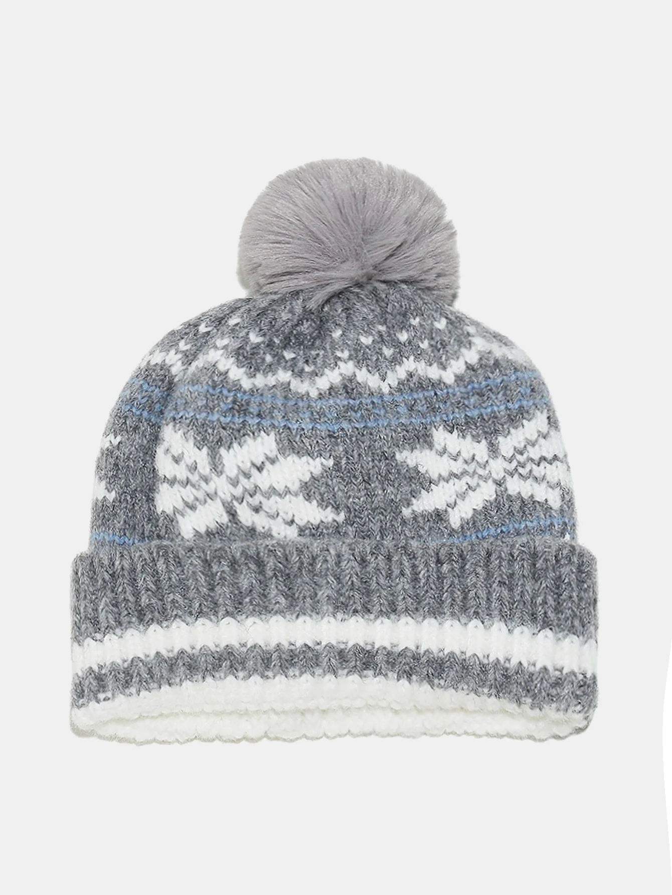 Snowflake Pattern Pom-pom Warm Knitted Hat - Image 4