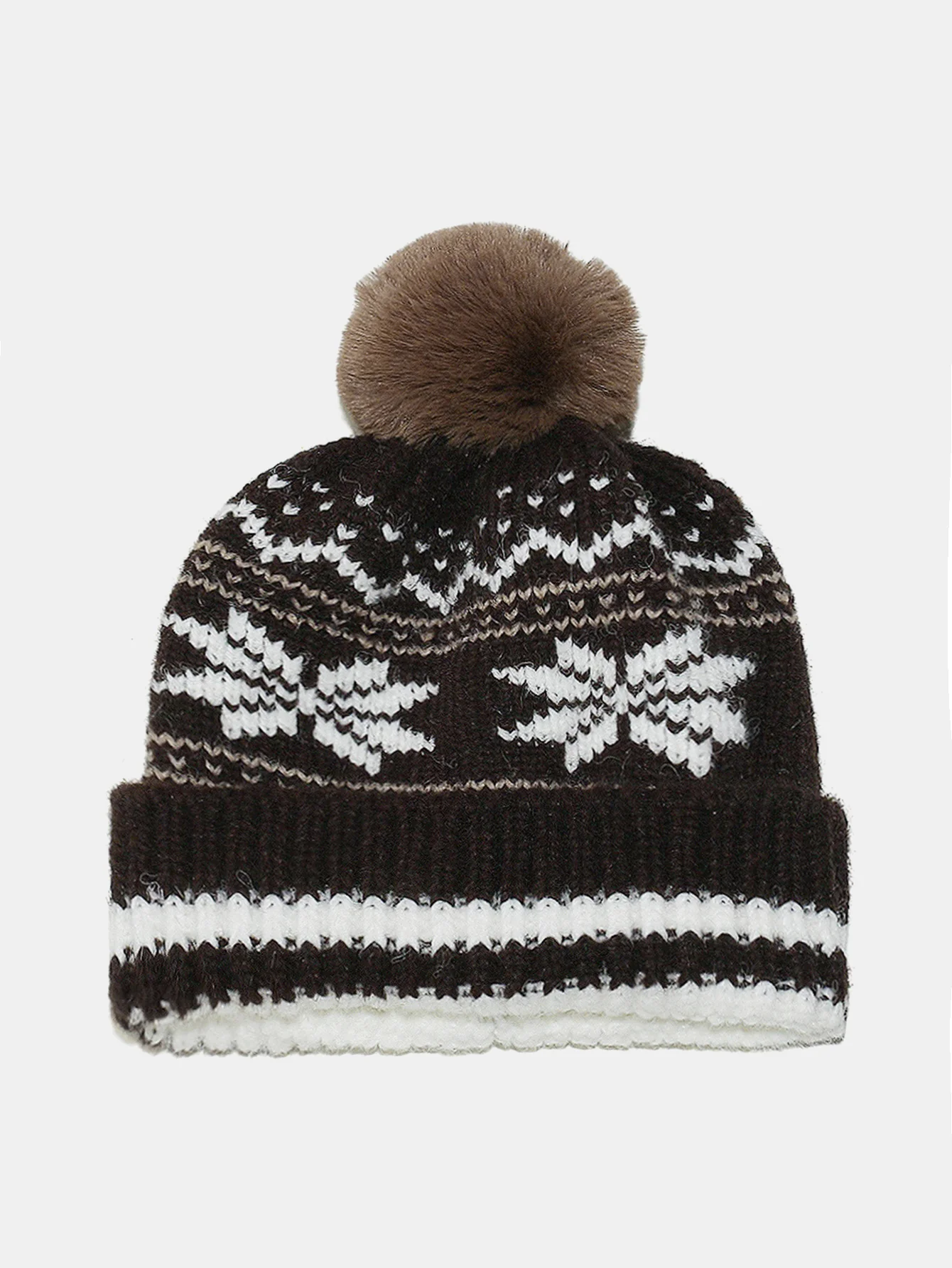 Snowflake Pattern Pom-pom Warm Knitted Hat - Image 5