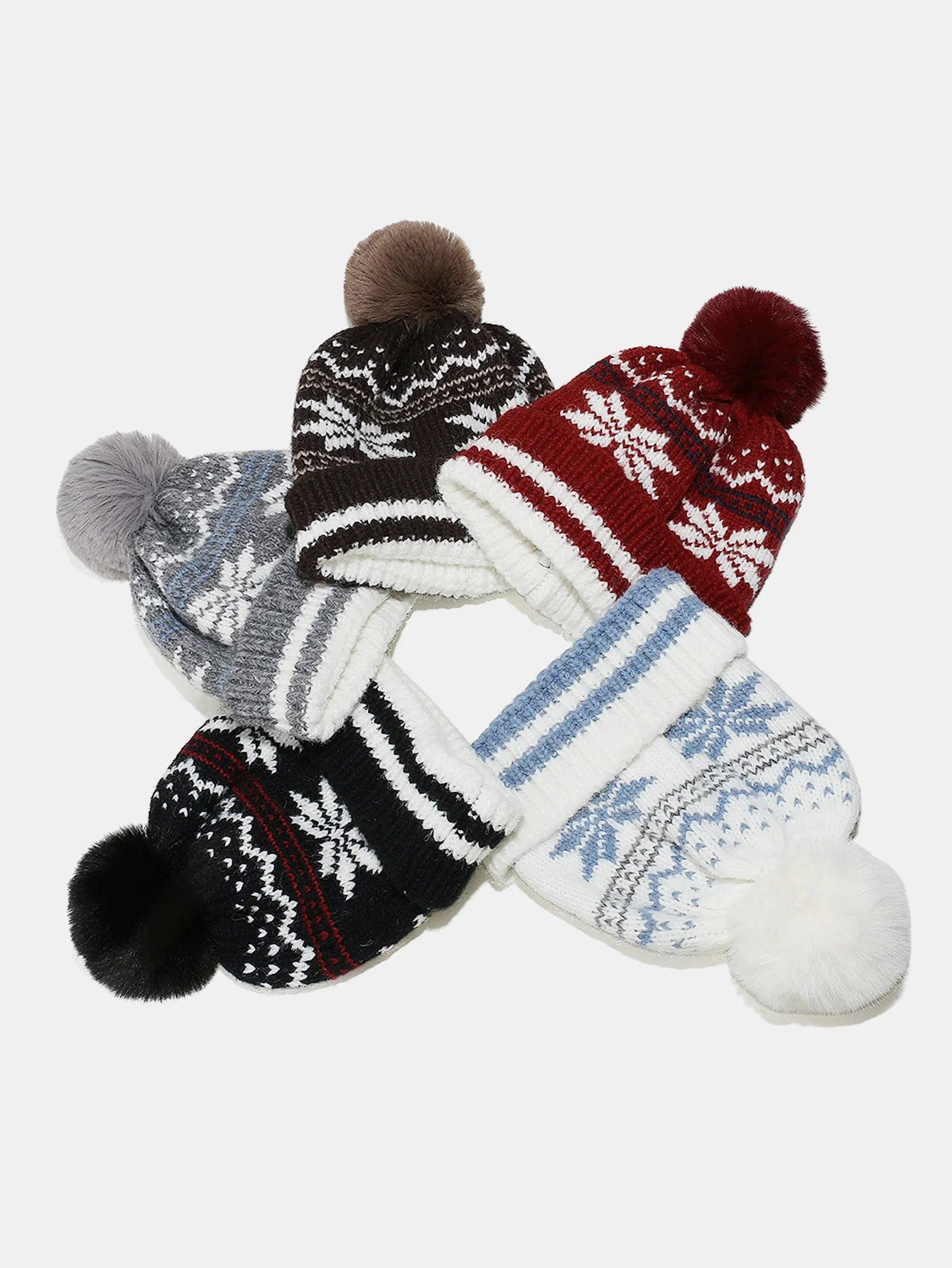 Snowflake Pattern Pom-pom Warm Knitted Hat - Image 6