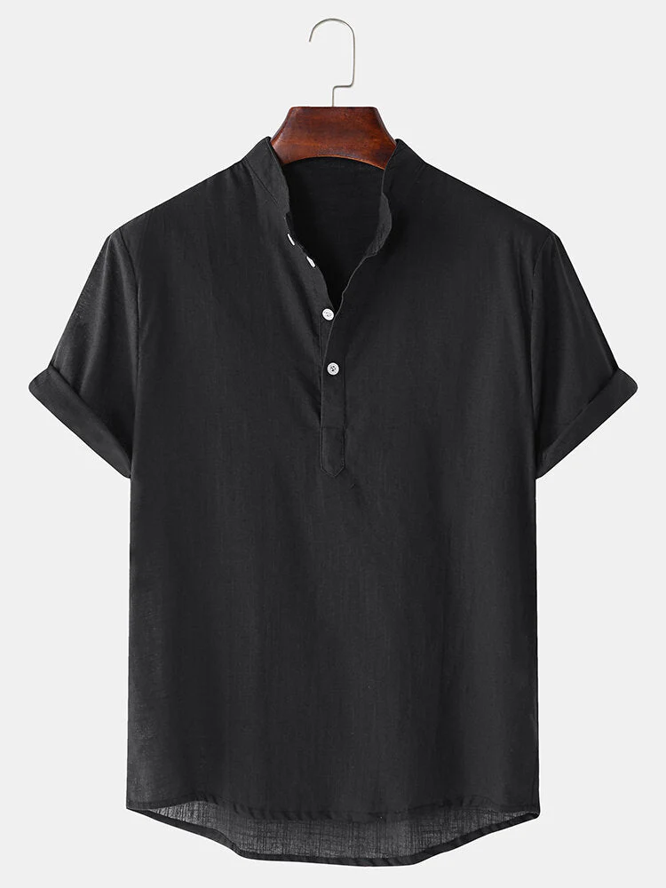 Einfarbige Basic Henley-Shirts & Leinen-Baumwoll-Mix 11" Shorts - Image 4