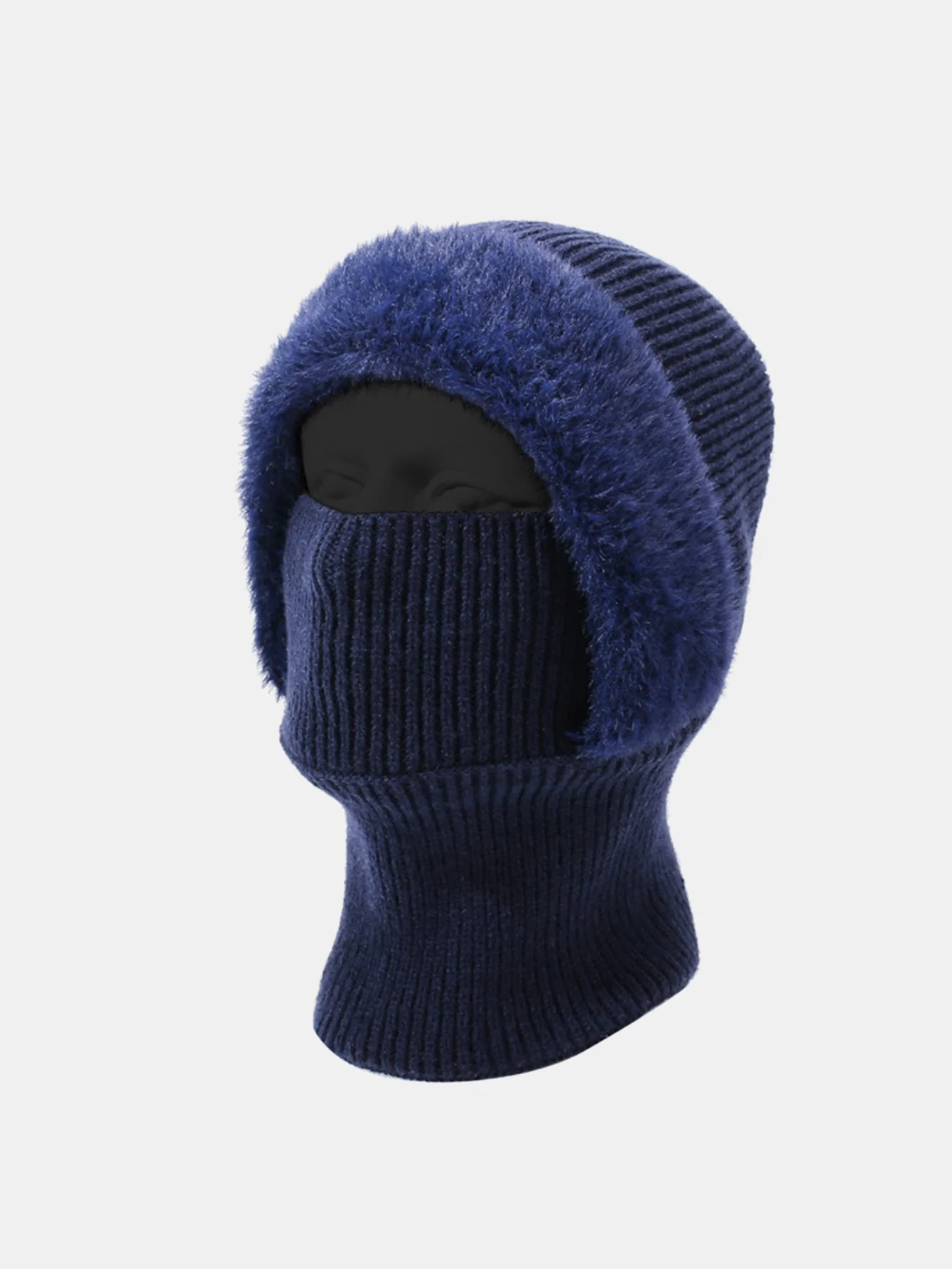 Solid Color Velvet Warm Knitted Hat With Scarf - Image 3