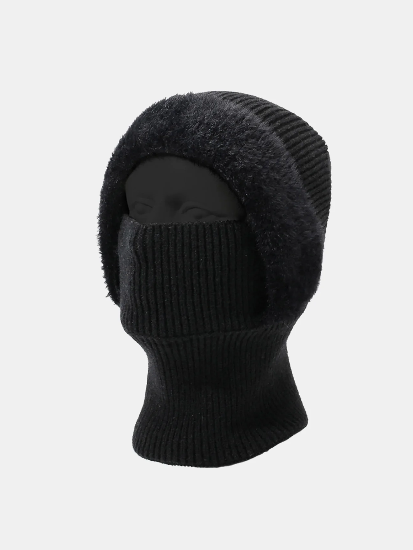 Solid Color Velvet Warm Knitted Hat With Scarf - Image 4