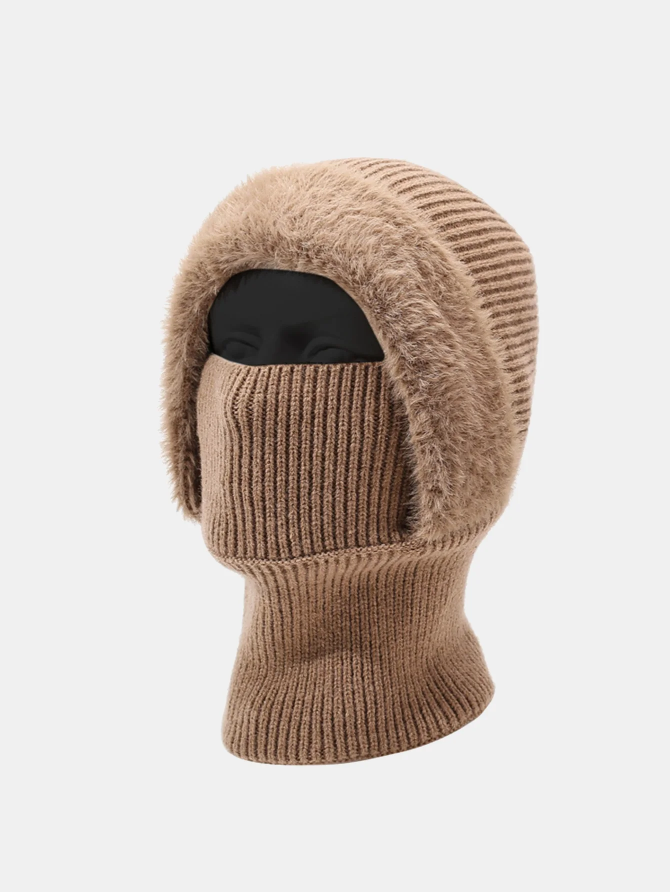 Solid Color Velvet Warm Knitted Hat With Scarf - Image 5