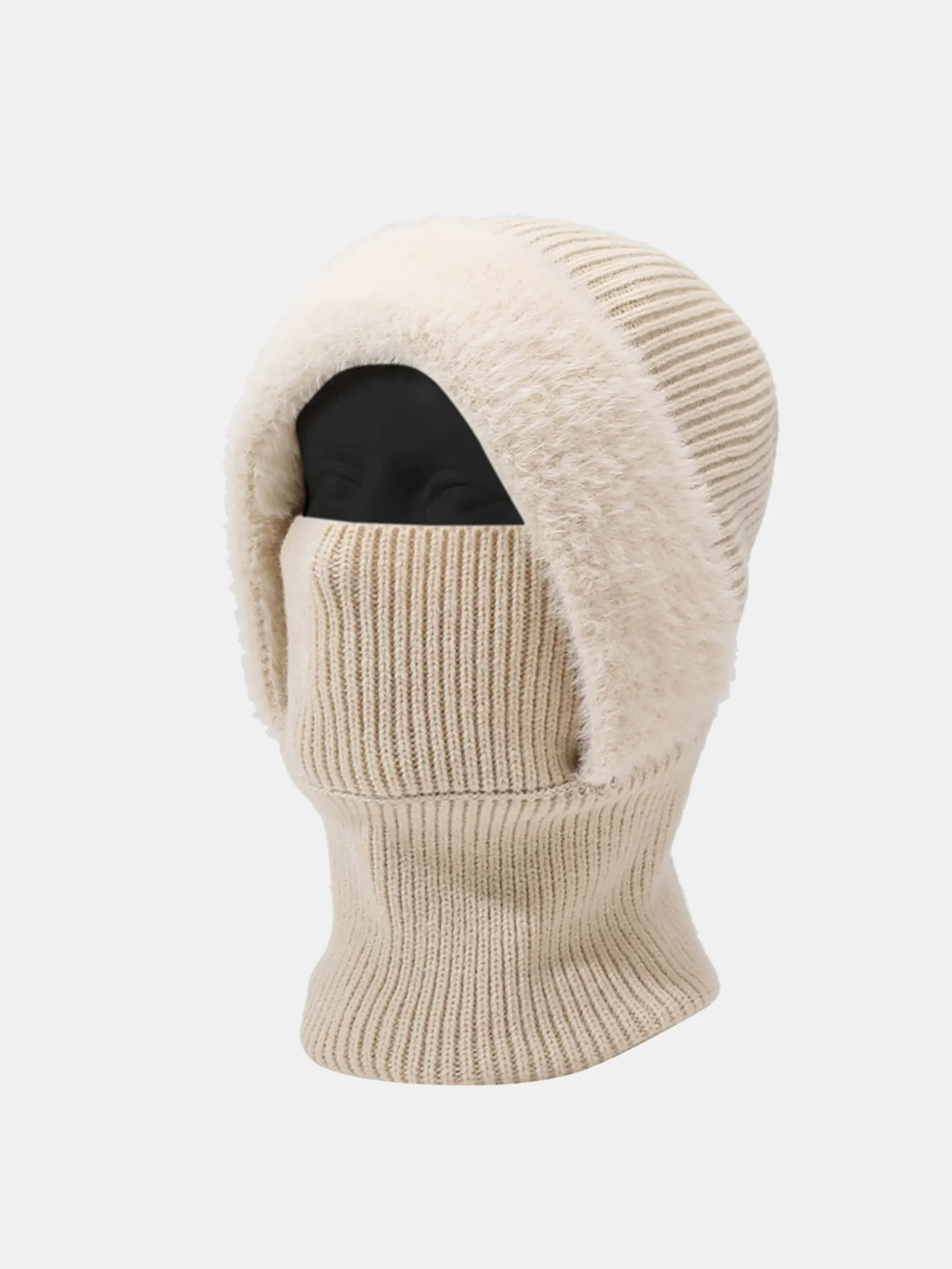 Solid Color Velvet Warm Knitted Hat With Scarf - Image 6