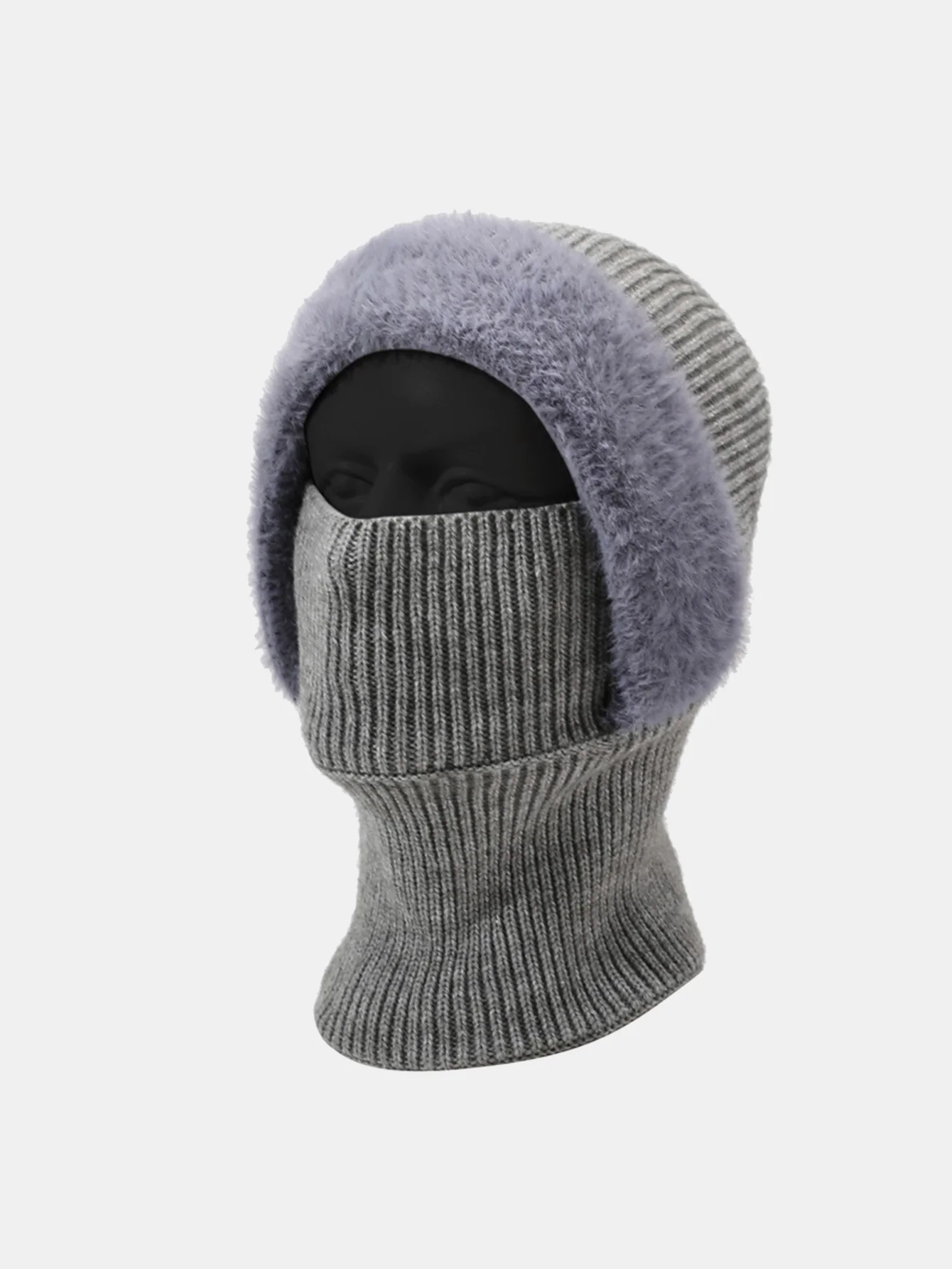 Solid Color Velvet Warm Knitted Hat With Scarf - Image 7