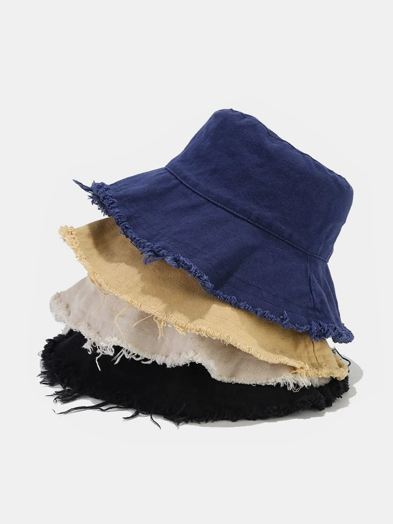 Solid gewaschene Baumwolle ausgefranster Bucket Hat - Image 10