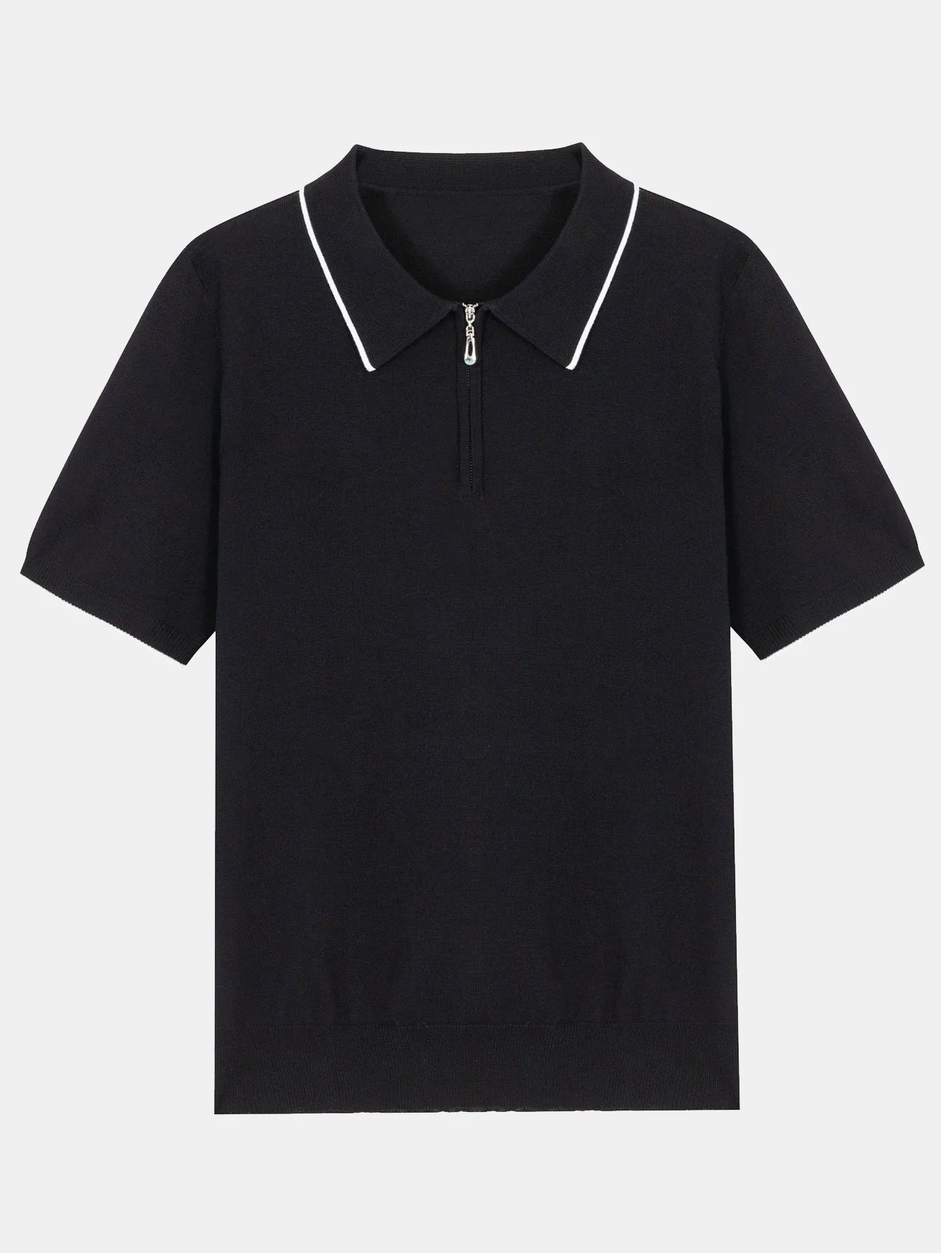 Solid Zip Sweater Polo - Image 2