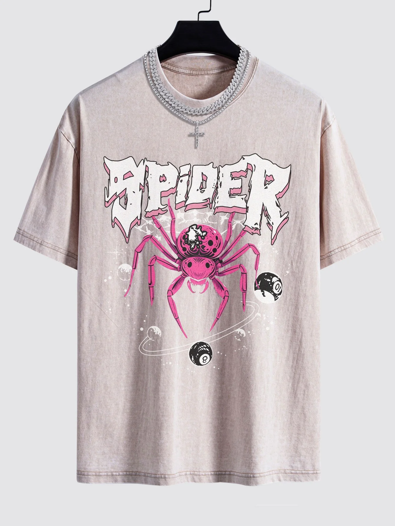 Spider Print Gewaschenes Drop Shoulder Oversize T-Shirt - Image 5
