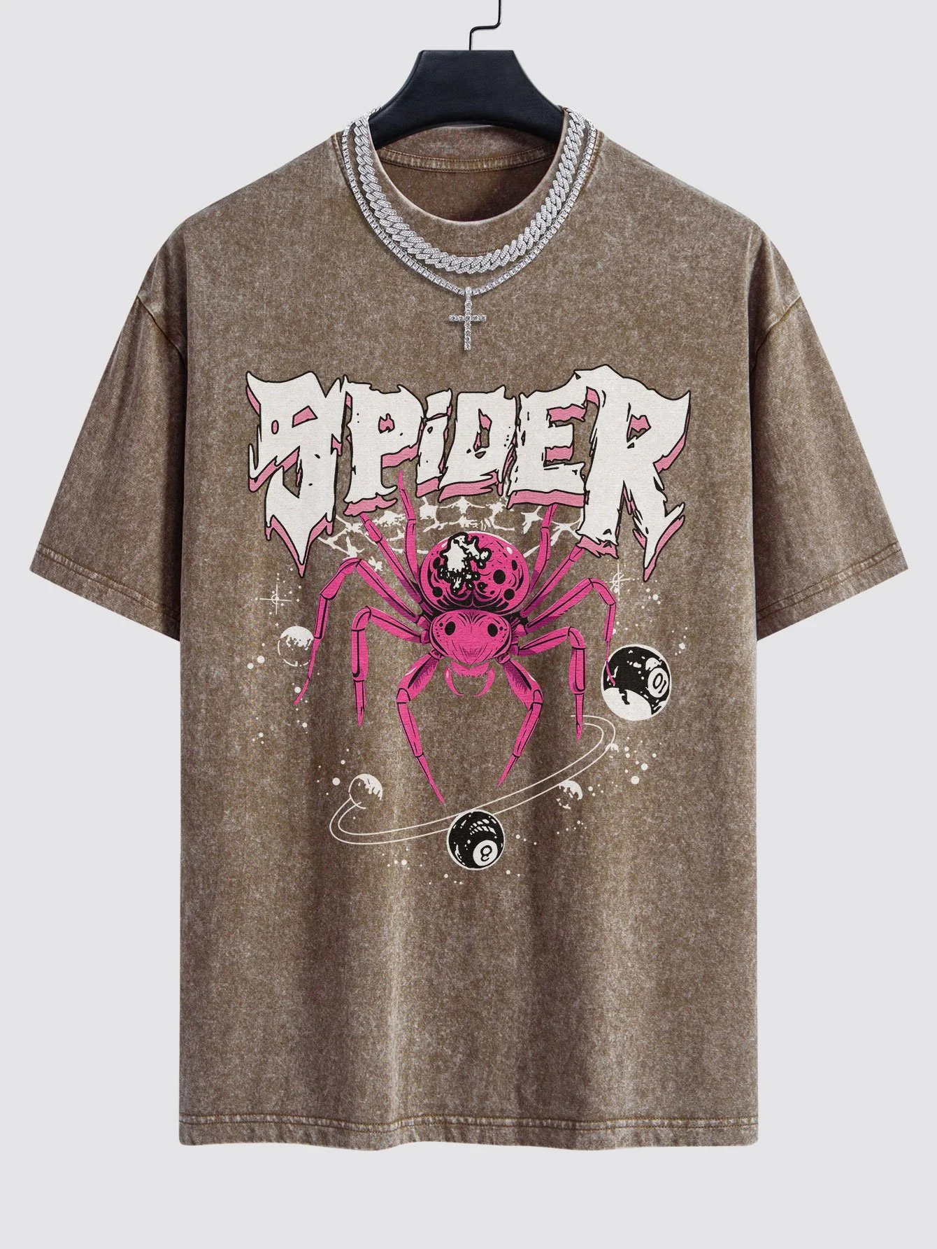 Spider Print Gewaschenes Drop Shoulder Oversize T-Shirt - Image 7