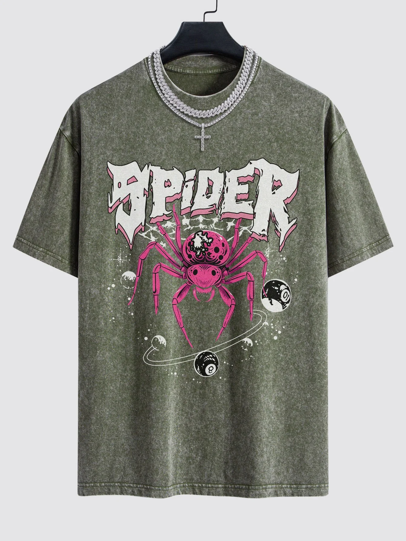Spider Print Gewaschenes Drop Shoulder Oversize T-Shirt - Image 8