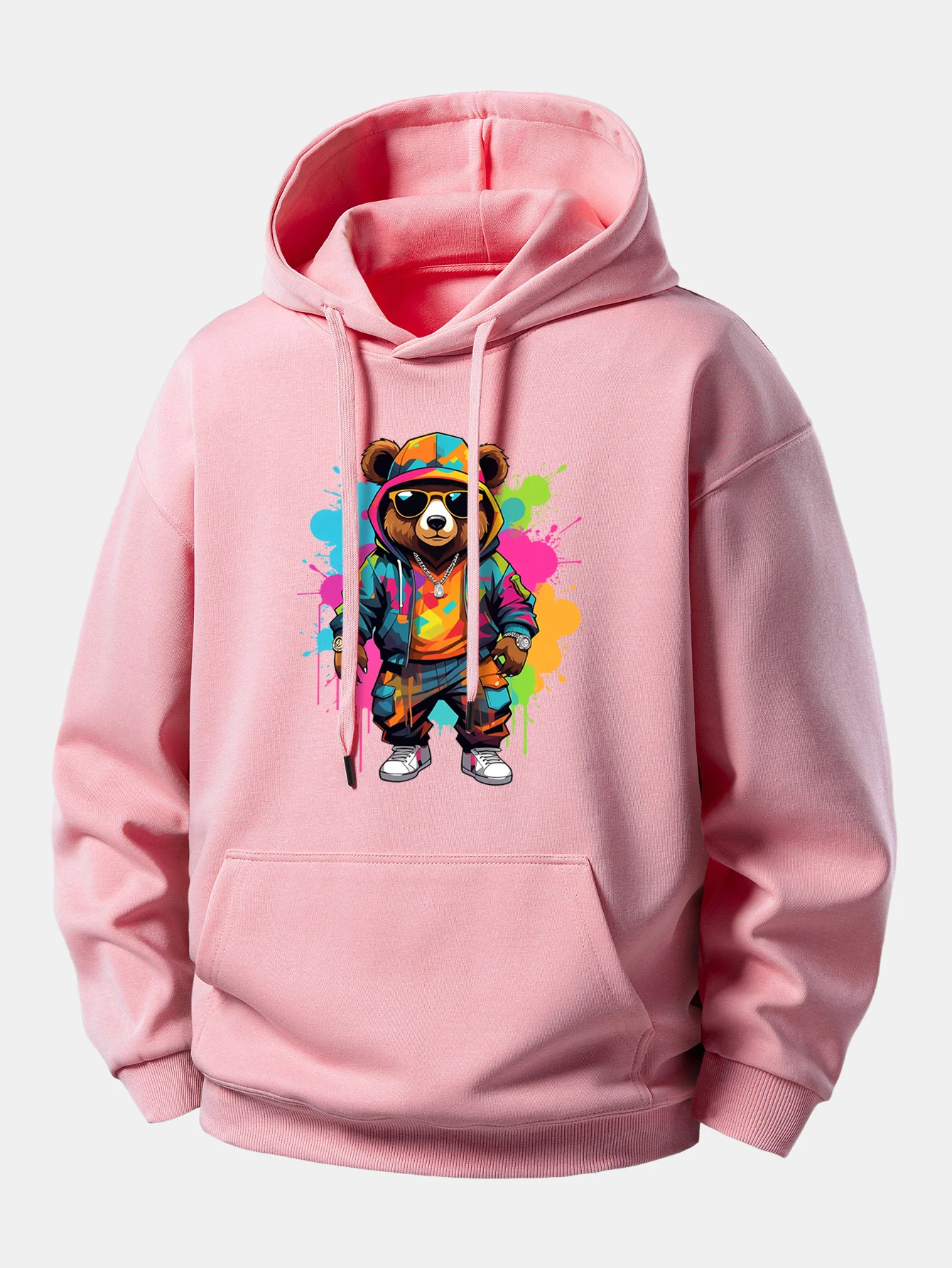 Splash Colorful Bear Print Relax Fit Hoodie - Image 3