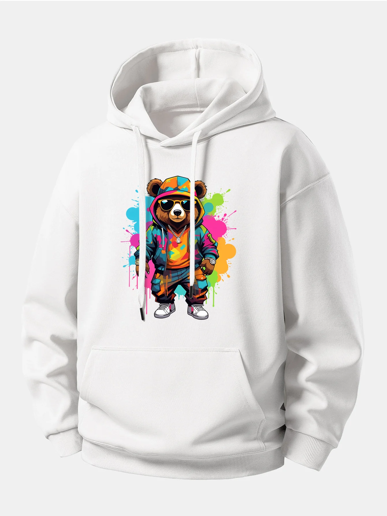 Splash Colorful Bear Print Relax Fit Hoodie - Image 4
