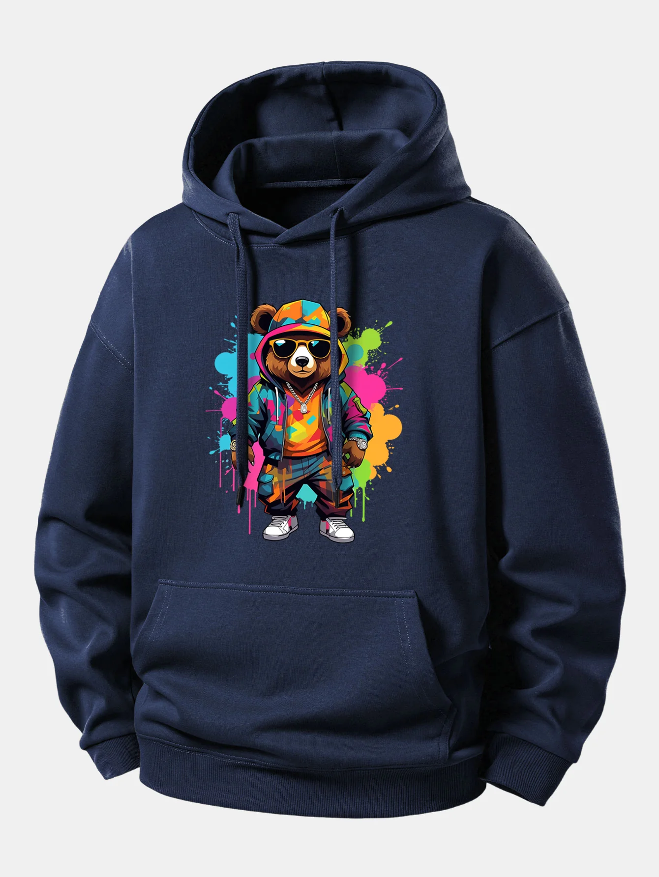 Splash Colorful Bear Print Relax Fit Hoodie - Image 9