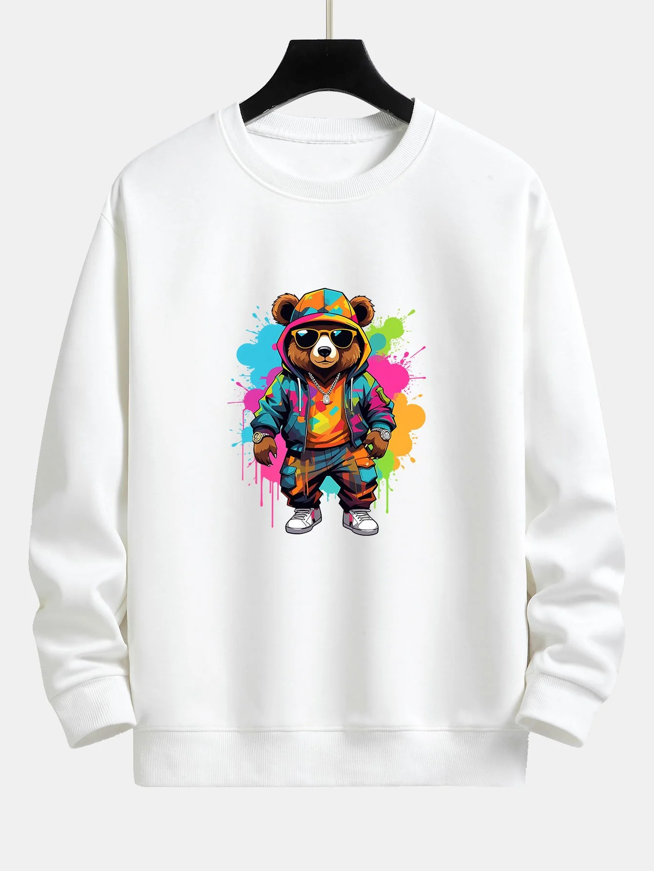 Splash Bunter Bären Druck Relax Fit Sweatshirt - Image 2