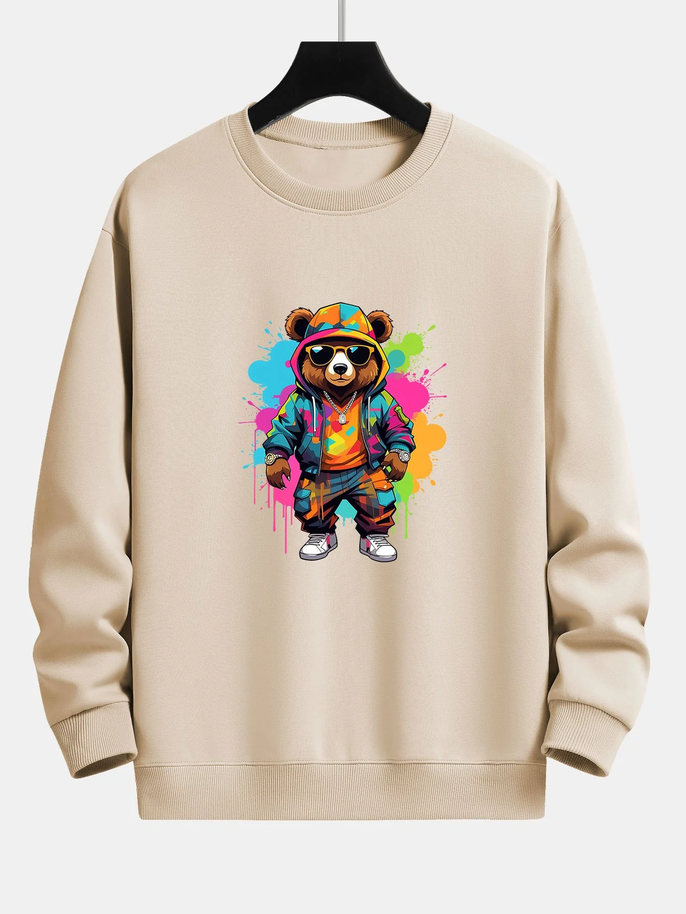 Splash Bunter Bären Druck Relax Fit Sweatshirt - Image 3