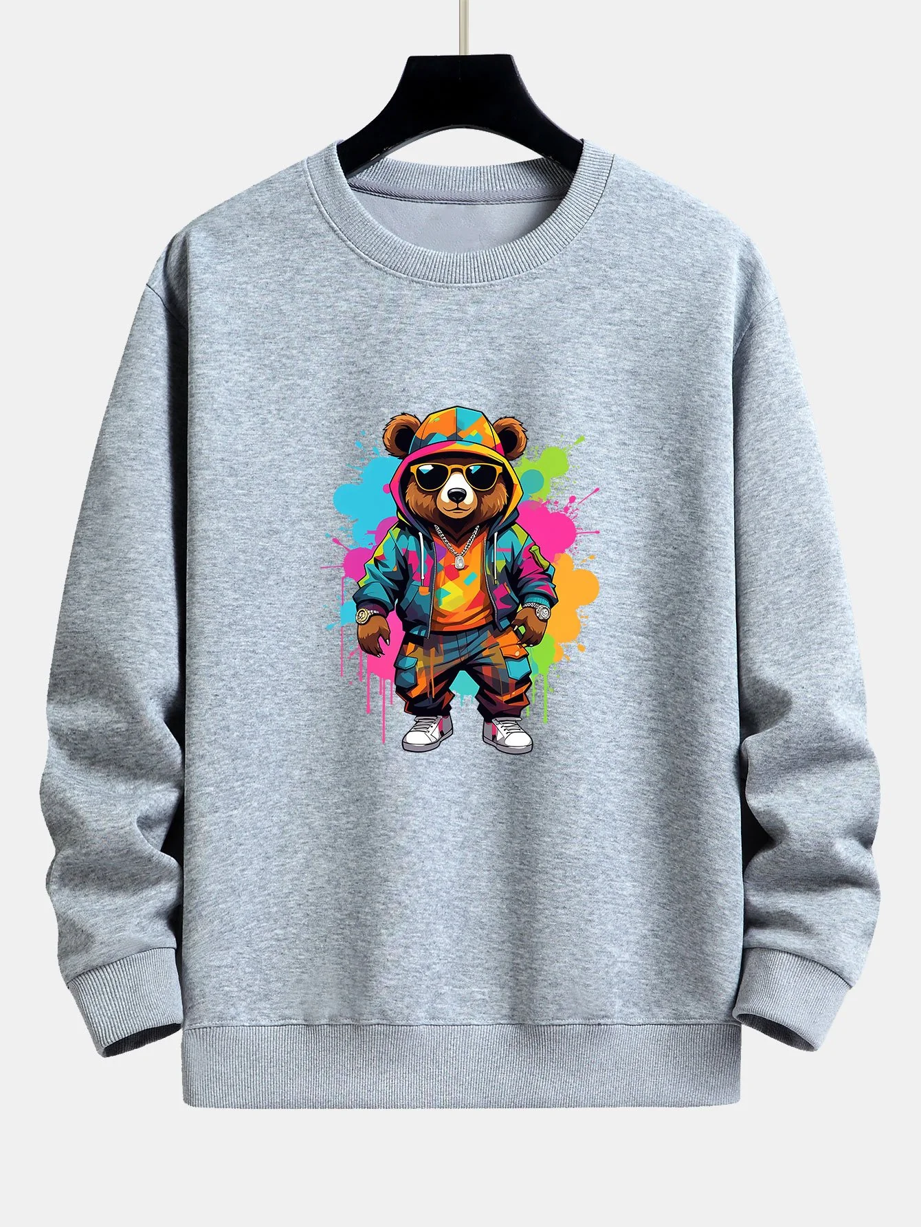 Splash Bunter Bären Druck Relax Fit Sweatshirt - Image 4
