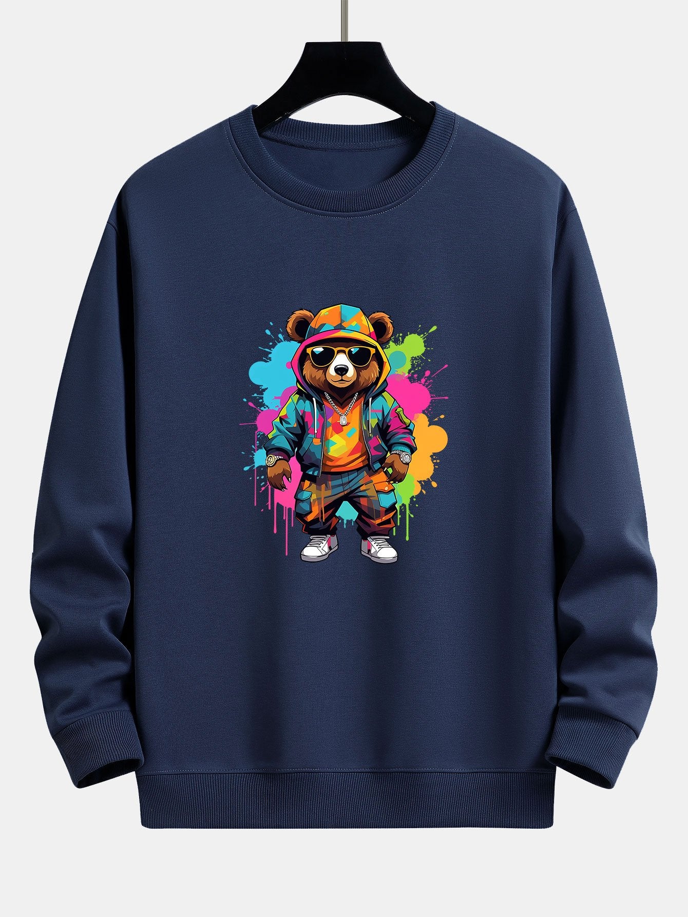 Splash Bunter Bären Druck Relax Fit Sweatshirt - Image 6