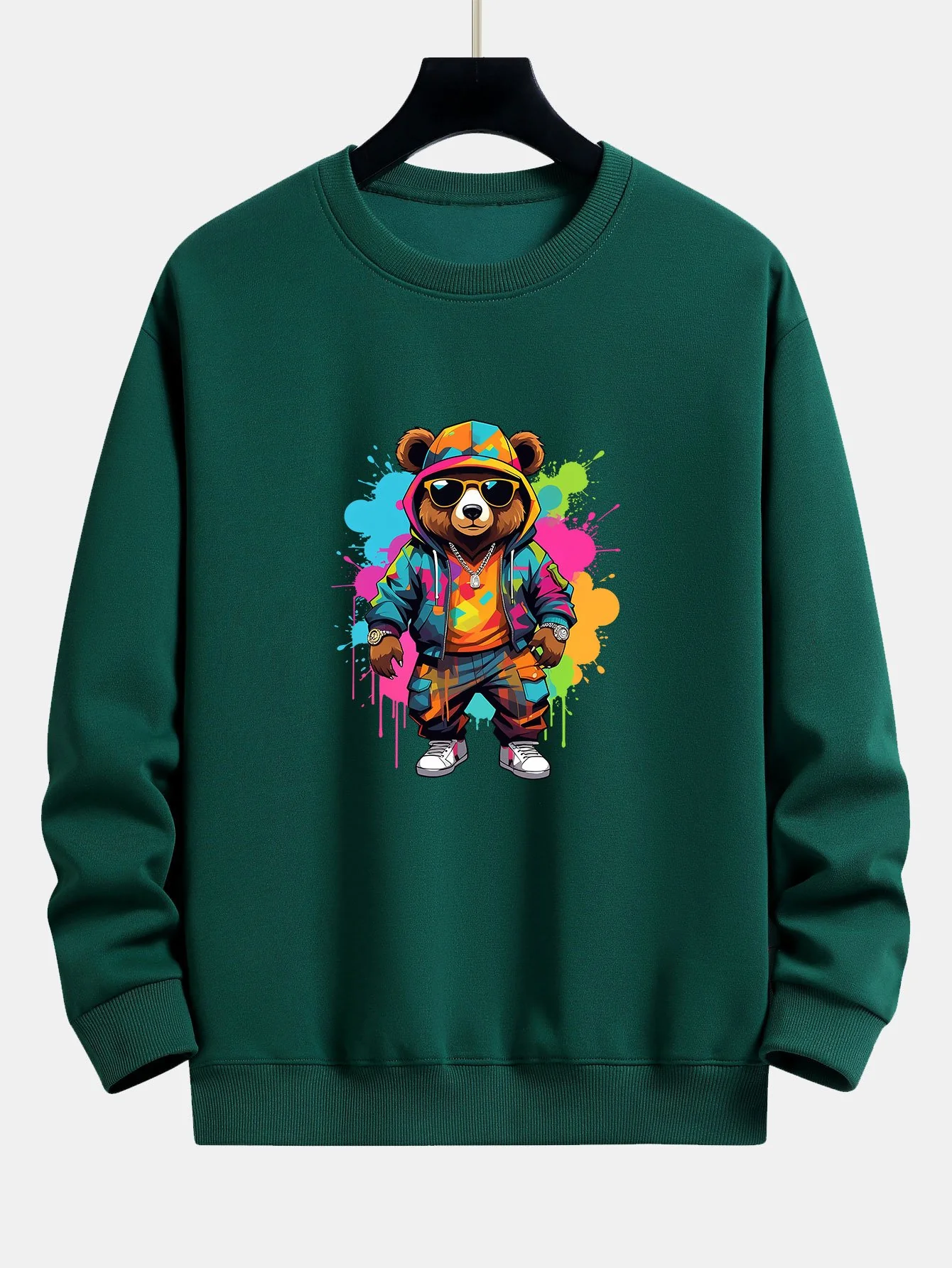 Splash Bunter Bären Druck Relax Fit Sweatshirt - Image 8