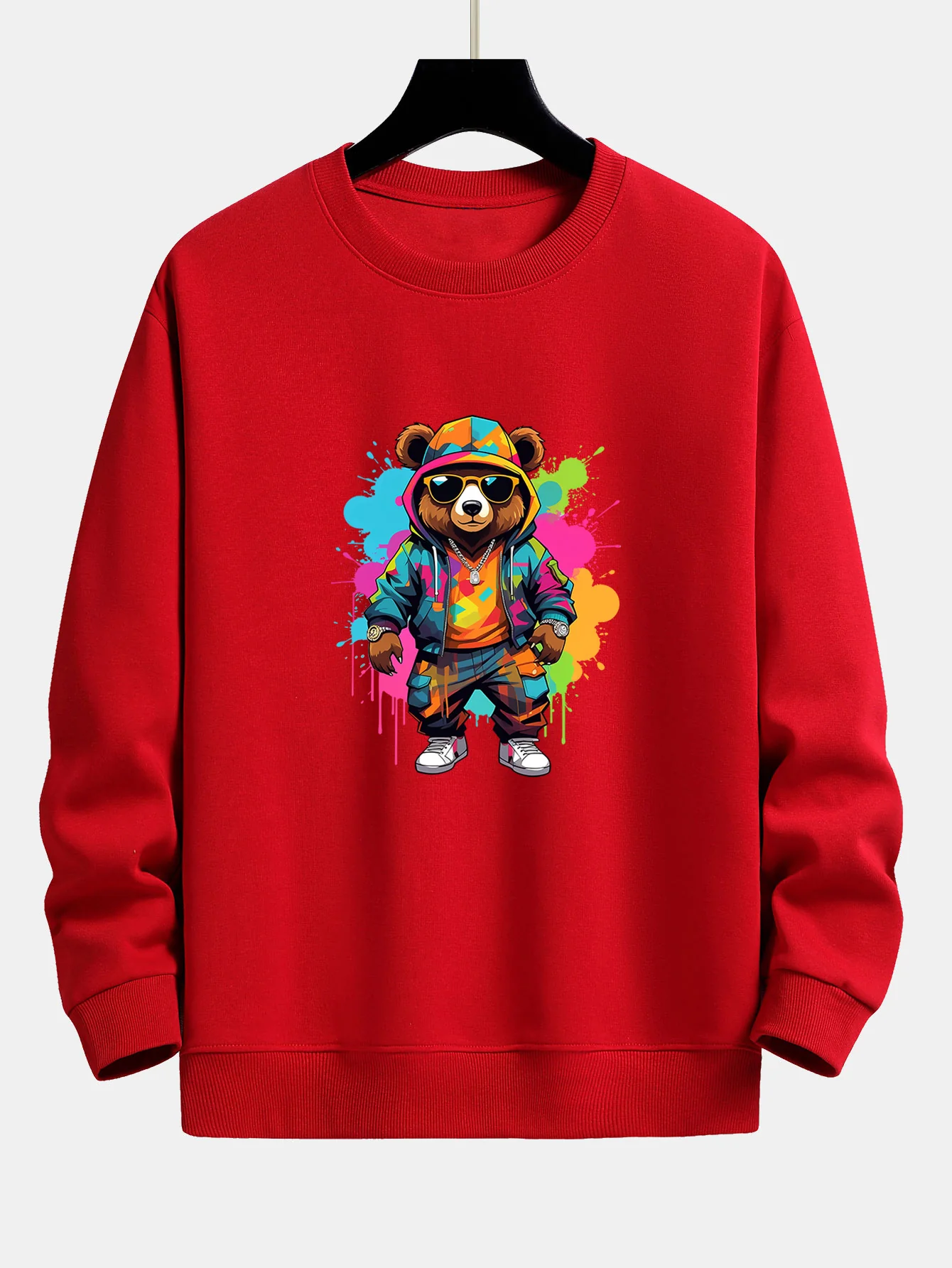 Splash Bunter Bären Druck Relax Fit Sweatshirt - Image 9