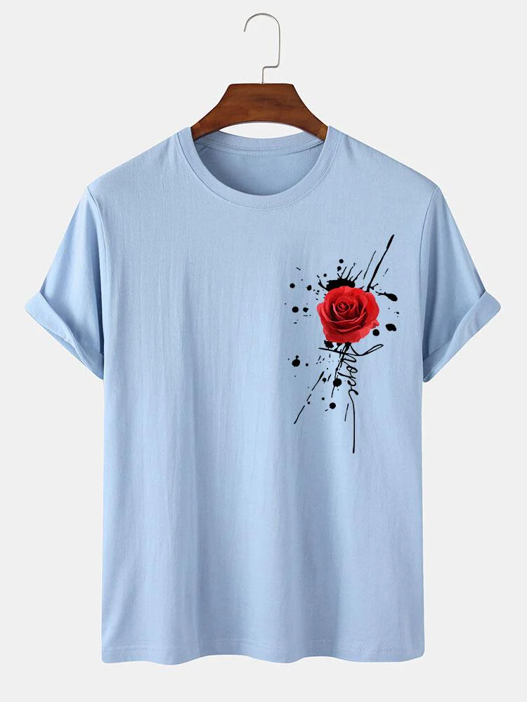 Splash Ink Rose Print T-Shirt - Image 6
