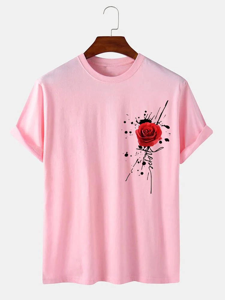 Splash Ink Rose Print T-Shirt - Image 7