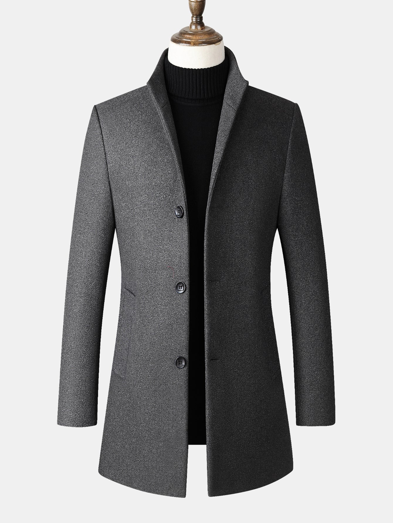 Stand Collar Wool Blend Overcoat - Image 2